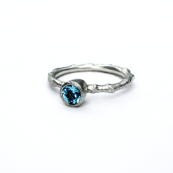 Twig Ring with Swiss Blue Topaz