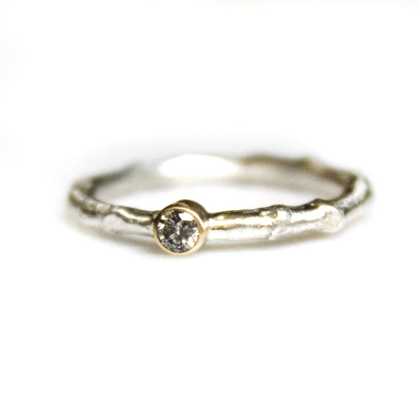 Twig Ring with Salt and Pepper Diamond