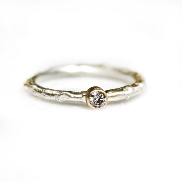 Twig Ring with Salt and Pepper Diamond