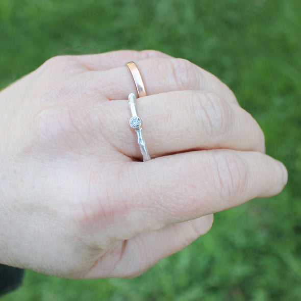 Twig Ring with Salt and Pepper Diamond