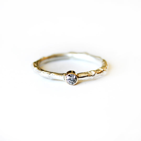 Twig Ring with Salt and Pepper Diamond